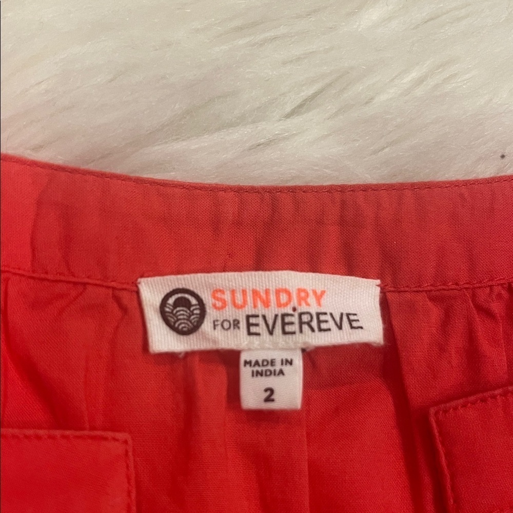 Sundry x Evereve The Anywhere dress cotton poplin tiered bright coral L - Picture 7 of 11